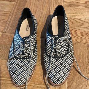 Loeffer Randall Tie Flats - Woven. Navy and Cream